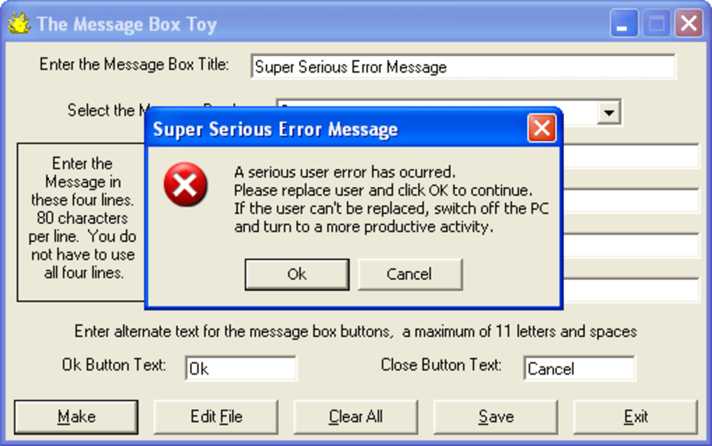 Windows 95 error message generator